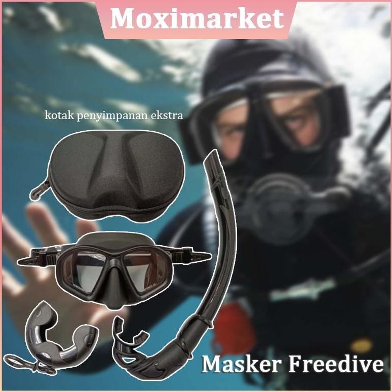 Freediving Snorkeling Free Diving Set Combo Snorkel Selang Lipat Nautilus Full Silicone Tempered Gla