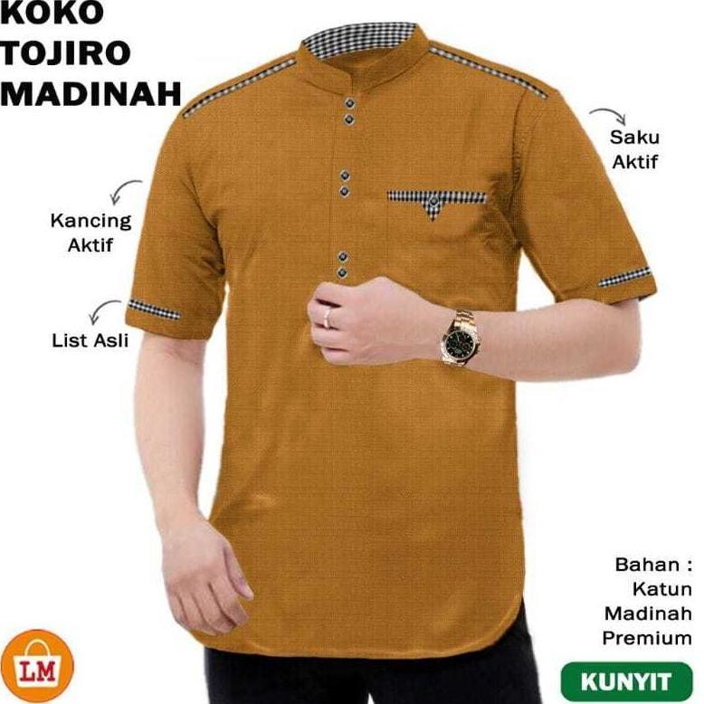 Limited Baju Muslimin Pria Koko Tojiro Lengan Pendek Bahan Katun Madinah