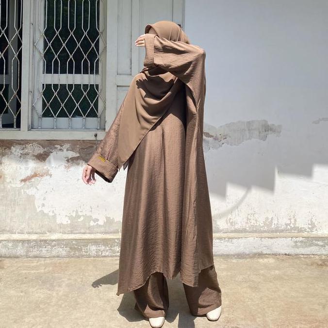 MELBIZY Zaura Abaya | Set Abaya Tunik & Celana | Abaya Batwing