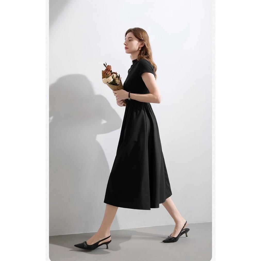 recommended gaun hitam bergaya prancis/dress hitam korean style long jumbo 80kg/panjang gaun tinggi 