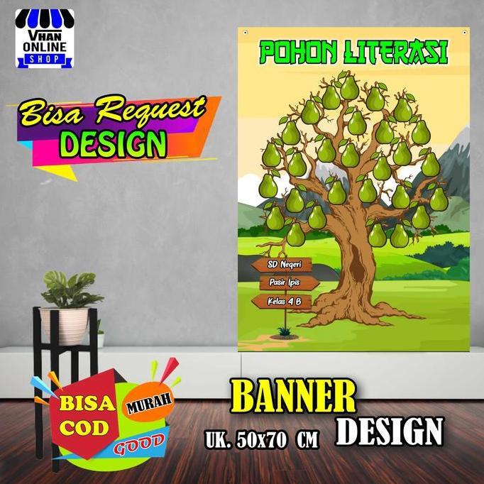 Ready  Spanduk Banner Pohon Literasi, Pohon Cita Cita Sekolah Motif Alpukat