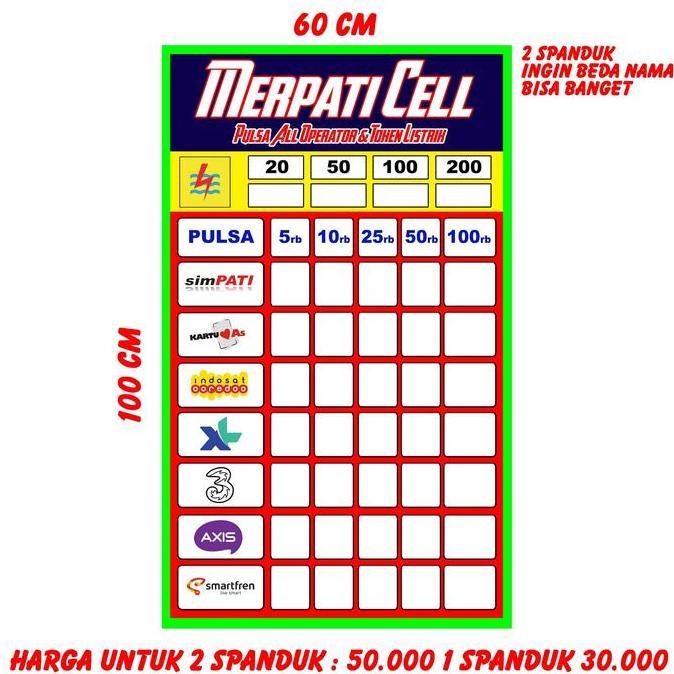 Ready  Spanduk Jual Pulsa Harga Tulis Sendiri Banner Pulsa 1 Pcs