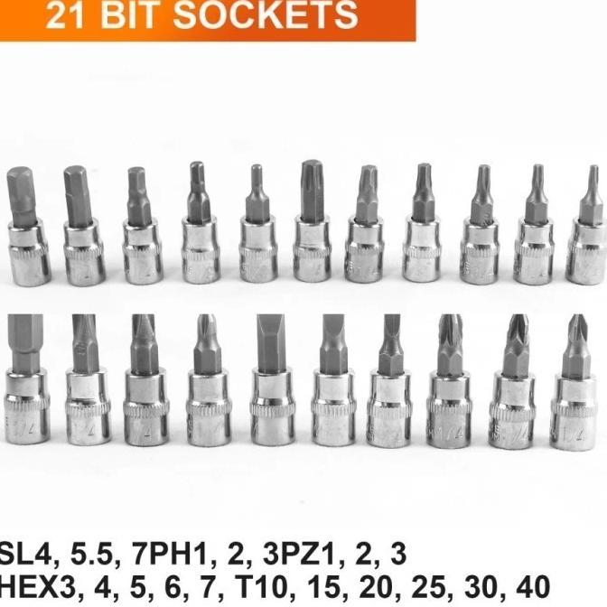 Premium Set Kunci Socket 46 Pcs Full Set (1/4 ") Pas Ring L Motor Kunci/Kunci L Set Cr-V Lengkap/Kun