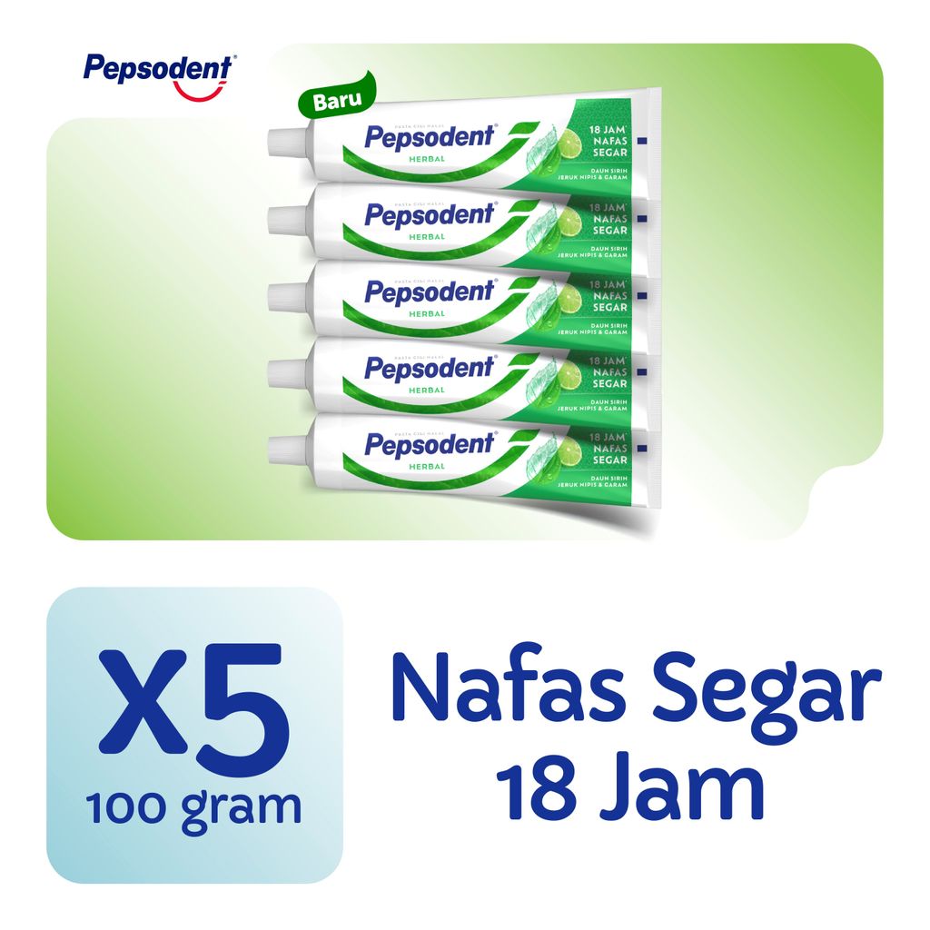 Pepsodent Pasta Gigi Herbal Mulut Adem, Nafas Segar 100G X 5