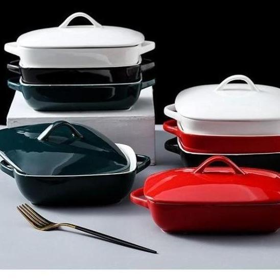 Piring Saji Ceramic baking tray with Cover / Tempat Piring keramik dengan tutup  tempat piring saji 