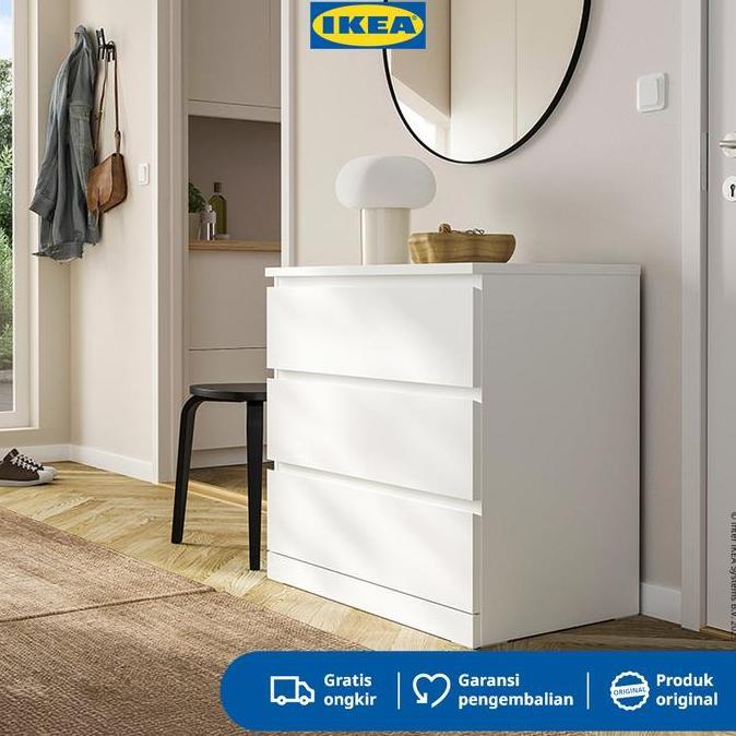 IKEA MALM Lemari Laci 3 Susun Putih Minimalis 80x78 cm Furniture