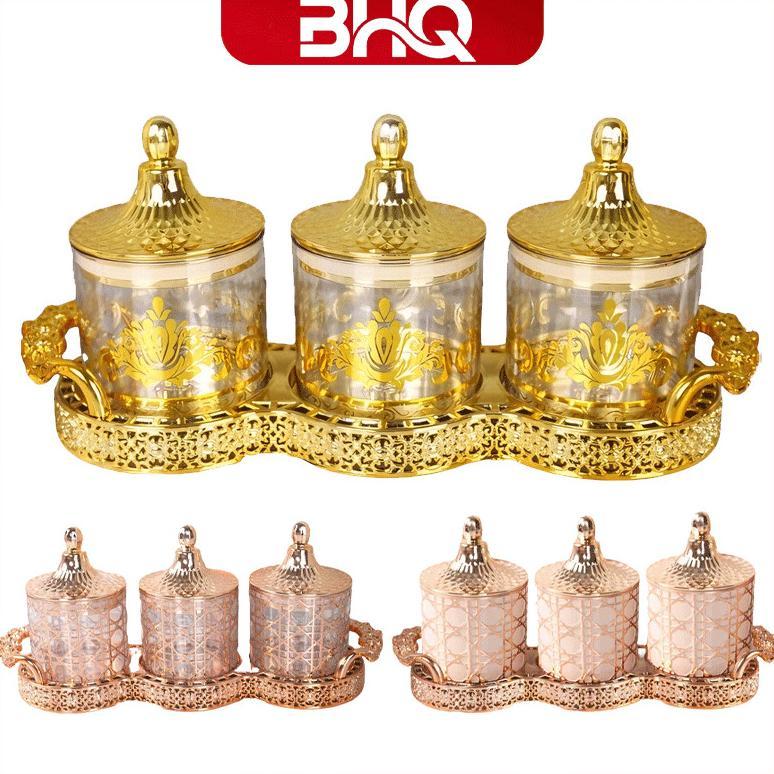 BHQ TOPLES EMAS MEWAH SET 3 PCS PLASTIK STORAGE CONTAINER TRANSPARAN TOPLES KUE LEBARAN TOPLES MEWAH