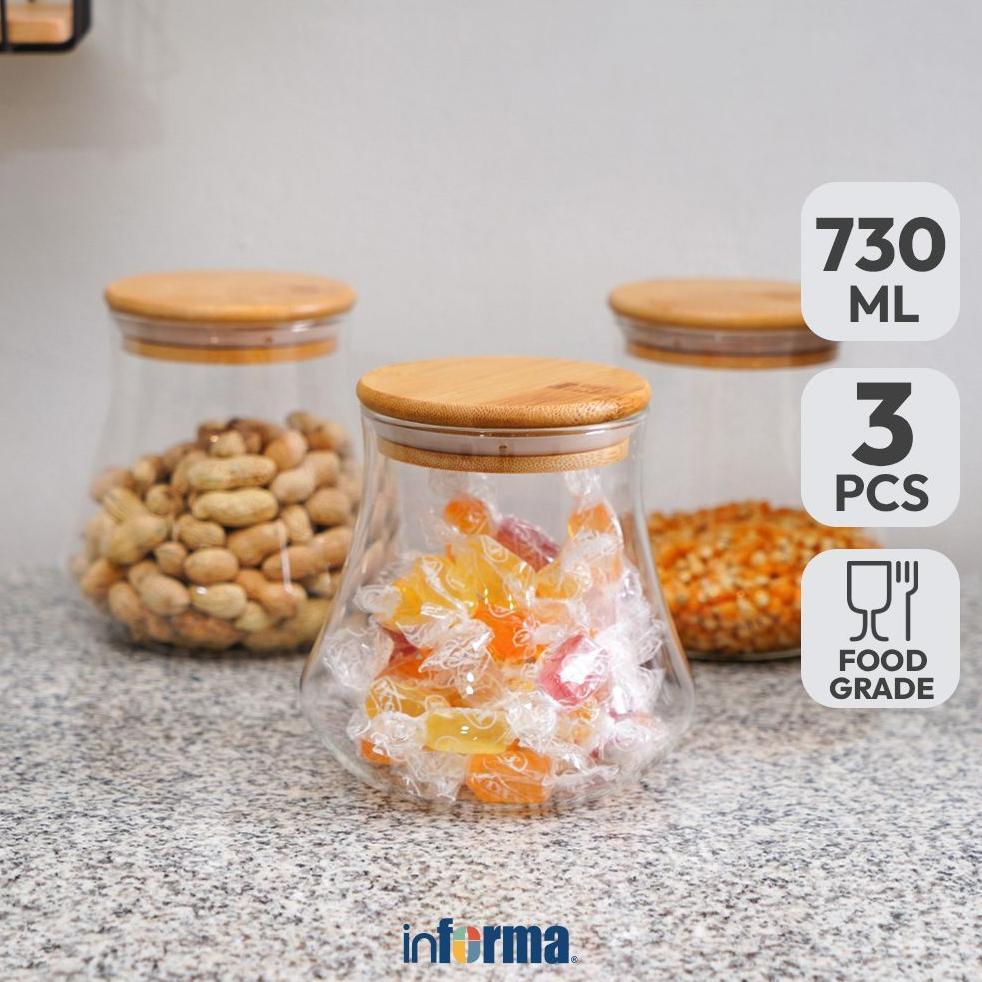 INFORMA SET 3 PCS CATHY STOPLES KACA TOPLES JAR PENYIMPANAN KEDAP UDARA WADAH MAKANAN