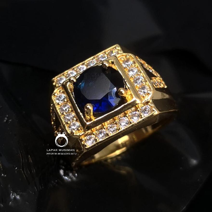 TERBARU Cincin Pria Warna Kuning Emas Diamond Ruby King Saphire KEKINIAN