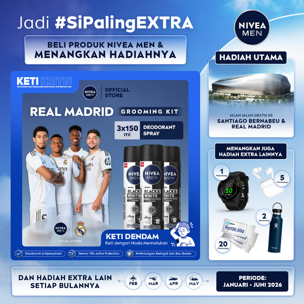 (PAKET HEMAT ISI 3) NIVEA MEN Deodorant Spray Black & White Invisible Original 150ml - Deodoran semp