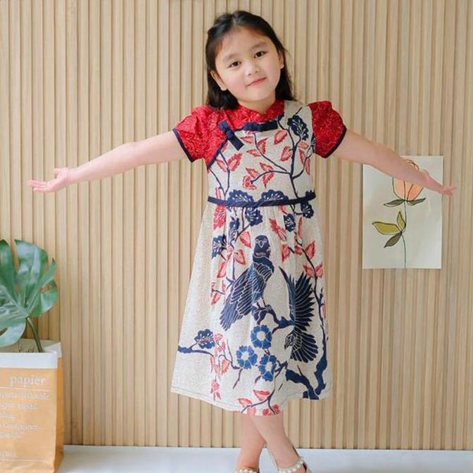 HARGA PABRIK - Evercloth Erin / Eriko Kids Dress Batik Anak Perempuan Baju Batik Anak Cewek