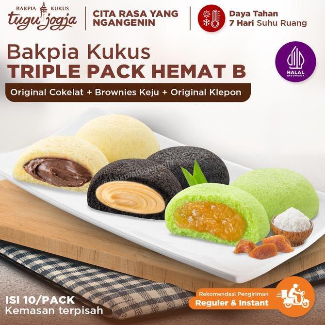 Bakpia Kukus Tugu Jogja Travel Pack, Paket Triple Pack B (Original Cokelat + Brownies Keju + Origina