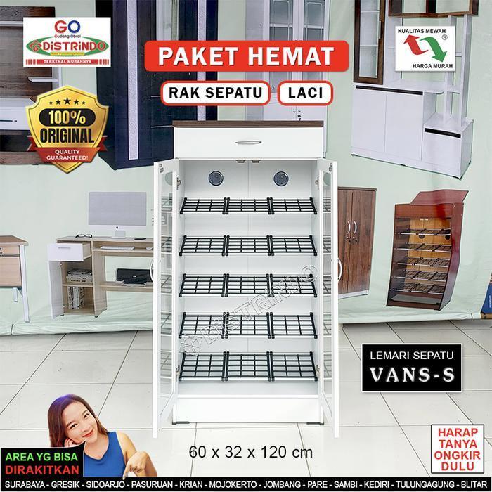 Distrindo - Rak Lemari Sepatu 5 Rak Pintu Kaca + Laci, atas untuk HELM