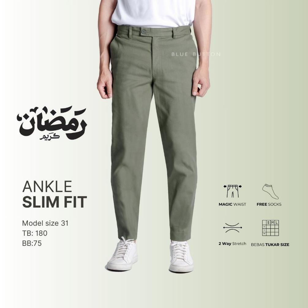 Termurah / Hot Sale Bluebutton Celana Chino Ankle Pants Slim Fit Celana Panjang Pria Sage
