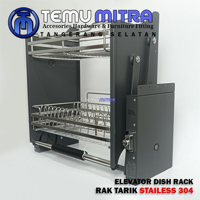 Elevator Dish Rack Basket Stainless 304, Rak Tarik Stainless- Rak Tarik kabinet atas, Rak tarik Piri