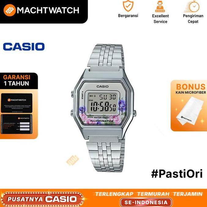 Jam Tangan Wanita Analog Casio Standard LA680WA-4CDF LA680 LA680W Flower Design Stainless Steel Band