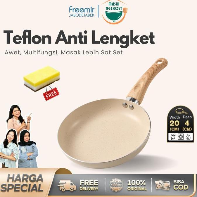 [MEGA SALE] freemir Teflon Anti Lengket 20cm Single Bottom Set Teflon+Spons Granit Teflon Penggoreng