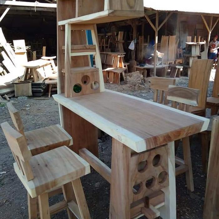 MEJA MINI BAR VINTAGE KAYU TREMBESI 4 KURSI