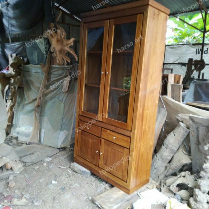 lemari buku minimalis kayu jati