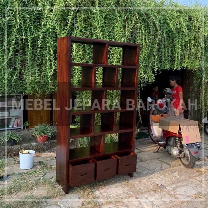 Almari Buku Kotak Minimalis Rak Buku Kayu Jati Tpk Perhutani