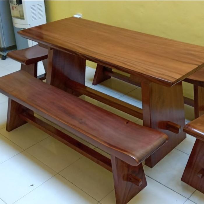DINING SET MEJA MAKAN KURSI MINIMALIS KAYU TREMBESI SUAR SOLID