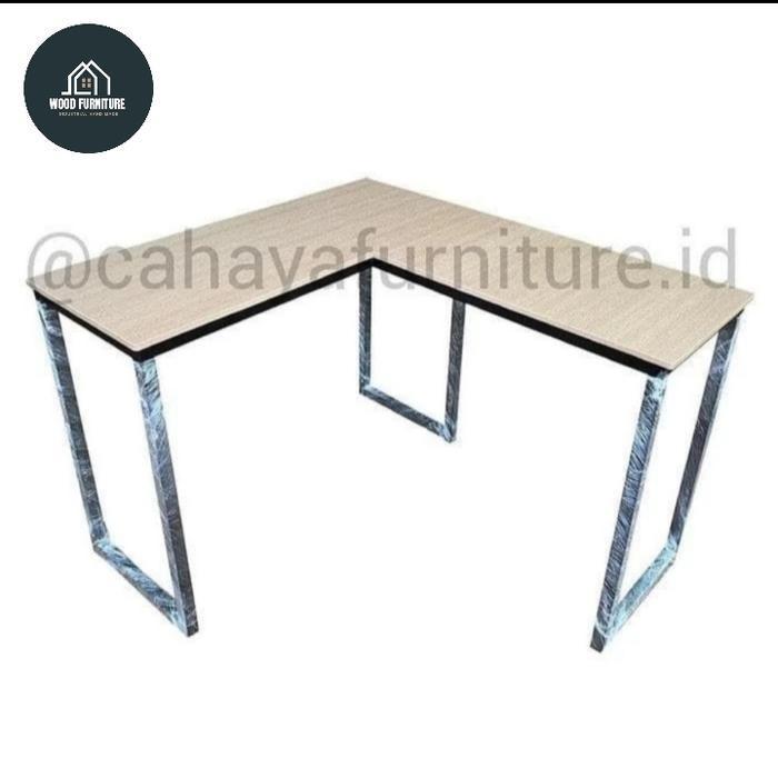 custom order meja L minimalis kaki besi