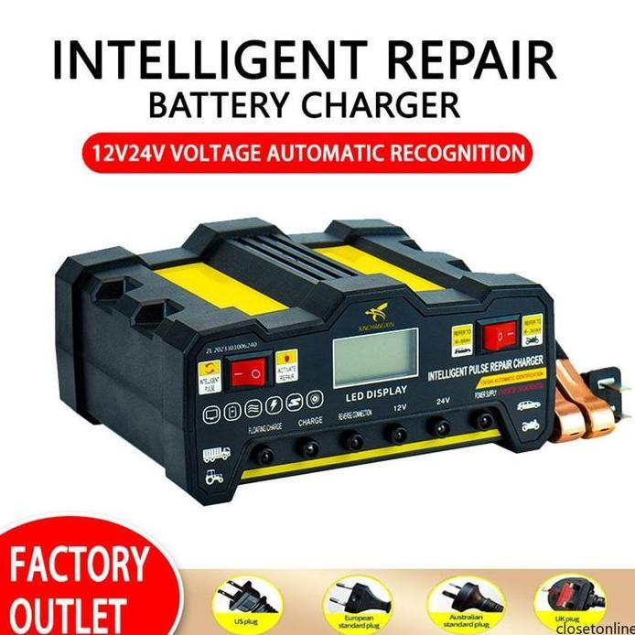 12V/24V Car Battery Charger - Highpower Fast Charging. Intelligent Pulse Repair For Motorcycles. Uni
