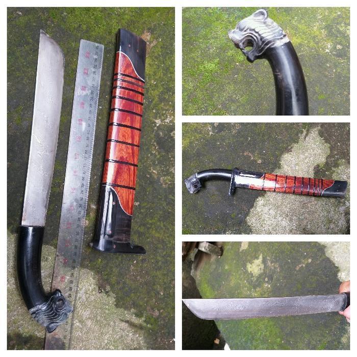 golok balik mipih pamor damaskus panjang 27 cm