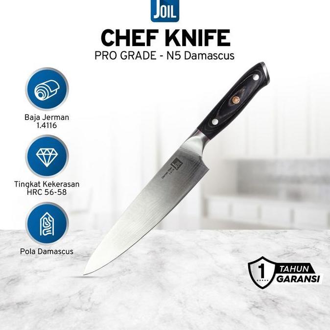 Joil Pisau Dapur Chef Knife Damascus Premium Stainless Steel Baja - N5-Damascus