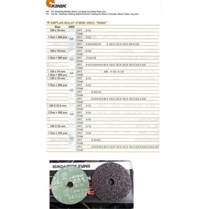 Fibre Abrasive Disc - Amplas Bulat Fiber 100x16 mm Grit CC16 - Kinik