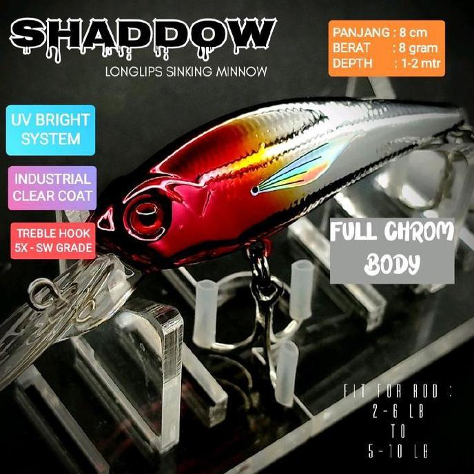 Lure " SHADOW "  8gram / 8 cm minnow lidah panjang umpan pancing ikan muara laut lais hampala gt tom