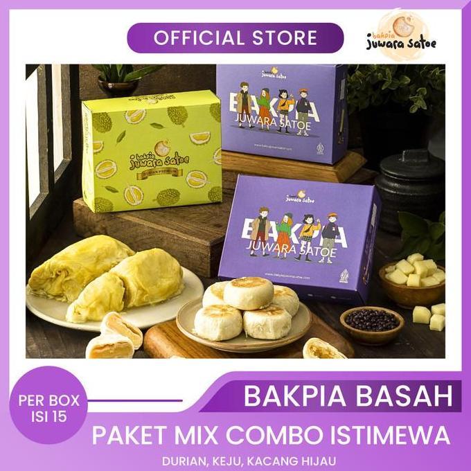 JUWARA SATOE [ 3 BOX ] PAKET BAKPIA BASAH MIX COMBO ISTIMEWA [DURIAN,KEJU,ORI] ISI 15 - OLEH-OLEH KH