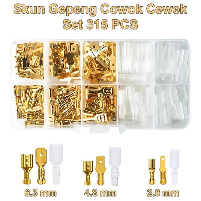 BLANCHENAM 315Pcs Skun Gepeng Male Cowok Female Cewek Set Terminal Konektor Kabel bahan Kuningan wit