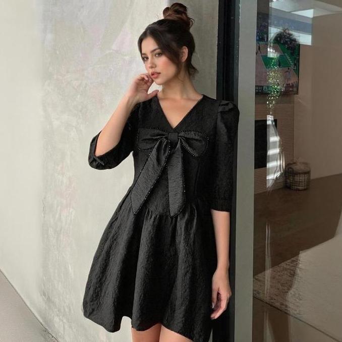 MALUKSHURE 5858 Black SummerMini Dress for Women Casual Elegant Mafia Outfit Baju Pantai Bunga Mini 