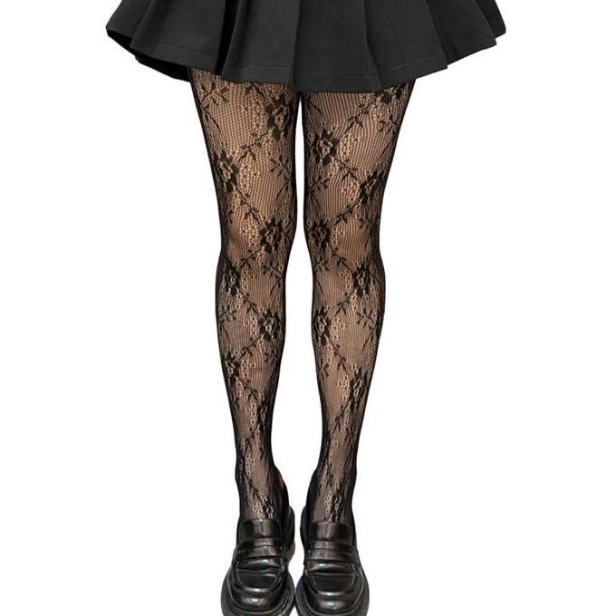 BRAVECOU Stocking Putih Lace Stocking Motif Bunga Stocking Renda Stocking Bunga Warna Putih Dan Hita
