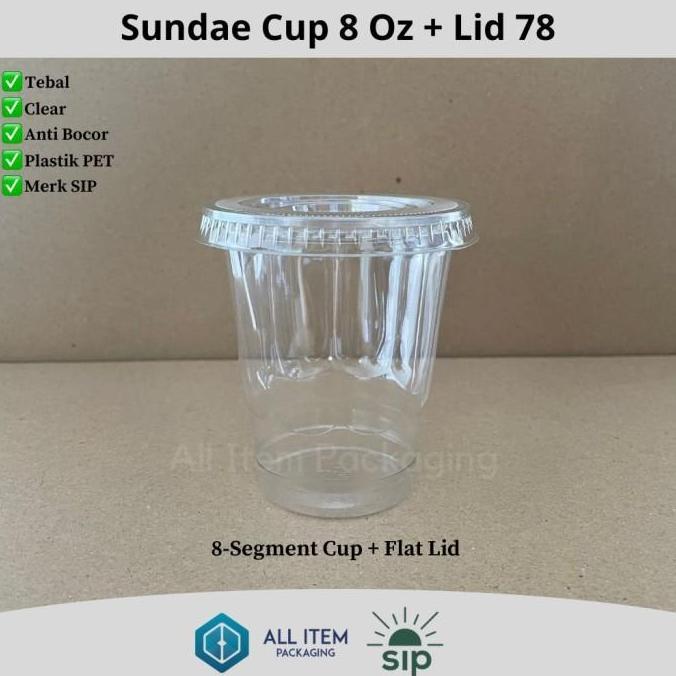 Sundae Cup 8 Oz / Ice Cream Cup + Lid @50 Pcs PET SIP 78