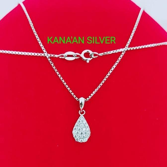 KALUNG PERAK WANITA SILVER 925 KALUNG ITALY BULAT + LIONTIN TETES AIR