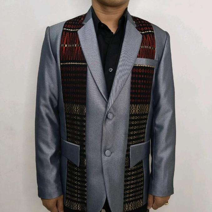 KODE:(10) WARNA ABU GLOSY jas ulos set komplit(jas+caver jas+hanger jas+ dasi+ celana jas) Setelan F