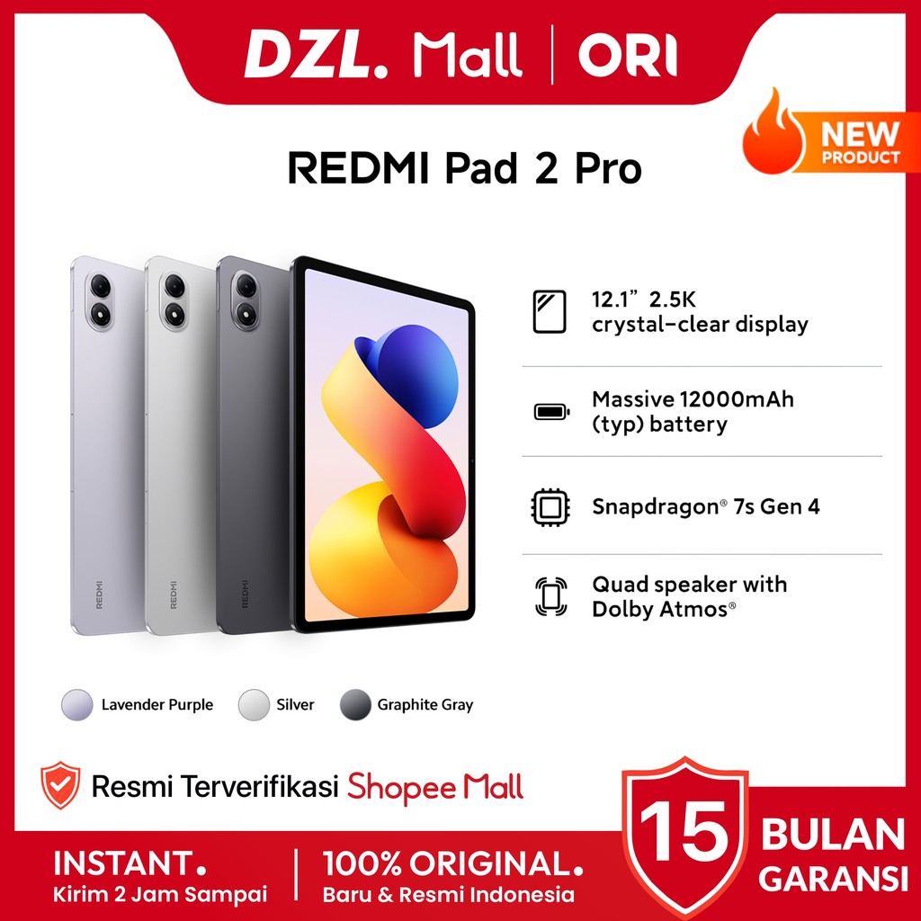 DZL - Tablet XIAOMI Redmi Pad 2 Pro 8/256 GB Tab Wifi Only Original Garansi Resmi Official Store Ori