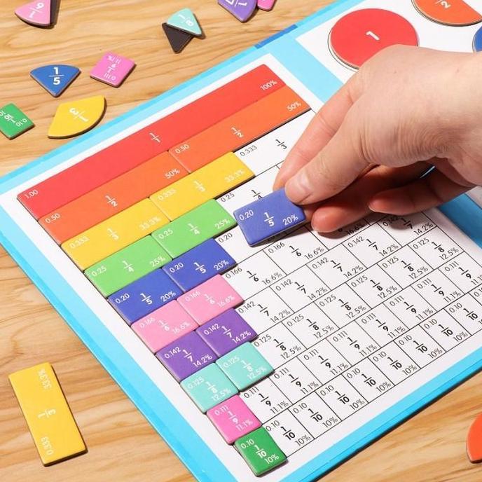 Fraction Game Magnetic Wooden Travel Toy Mainan Anak Belajar Pecahan