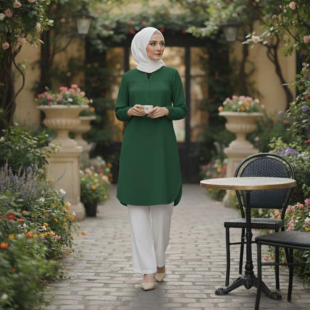 Kualitas Super Long Tunik Wanita - Katun Rayon Viscose Polos