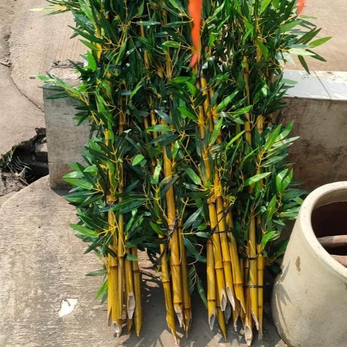 Enju- Pohon Bambu Partisi Cendani Batang Asli Tinggi 100Cm Total Dengan Daun Tinggi 120Cm Bunga Plas