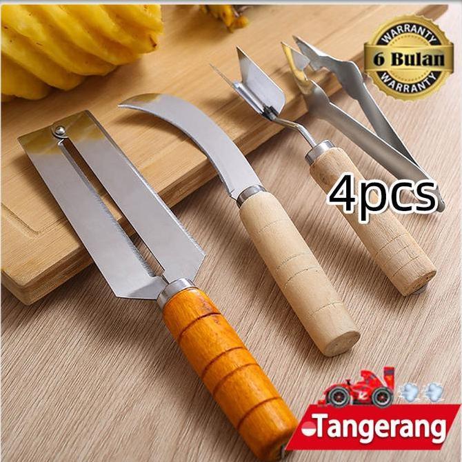 SEIRAKY 4pcs/set Alat Pengupas Nanas Pisau / Pengupas Mata Nenas / Peeler Pisau Pengupas Kulit Tebu 
