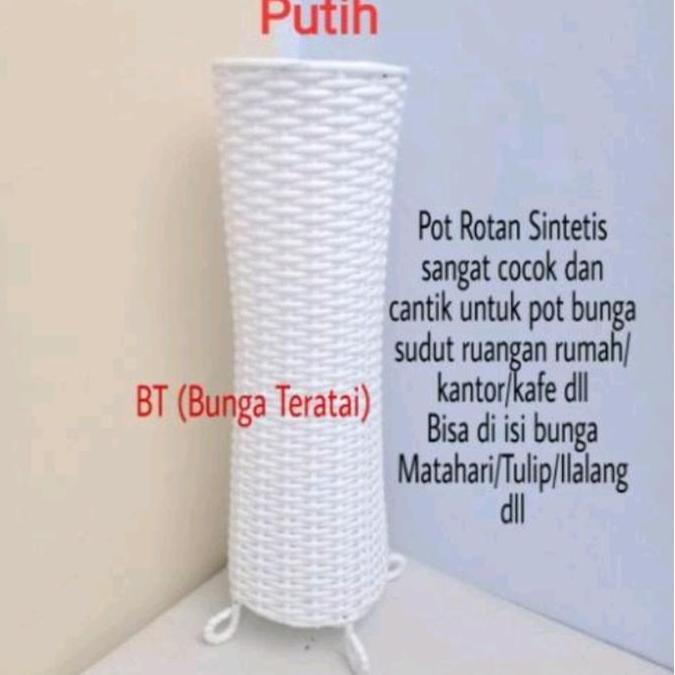 Okushonga- Pot Vas Bunga Artificial Rotan Sintetis Besi Bulat/Kotak T60 Dekorasi Tanaman