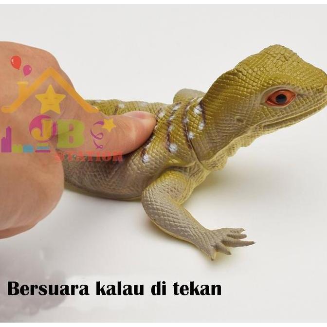 Korekushon- Mainan Anak Hewan Reptil Kadal Cicak Karet Dipencet Bunyi Bersuara Kualitas Premium Ukur