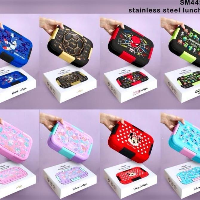 New Tempat Makan Smiggle Stainless Steel Sm442666 Sekat 3 Minecraft Spiderman Stich Minnie Mermaid