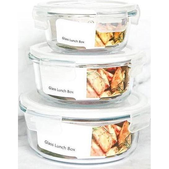 GLASSLOCK LUNCH SET/TEMPAT MAKAN WADAH KACA/FOOD STORAGE CONTAINER3in1