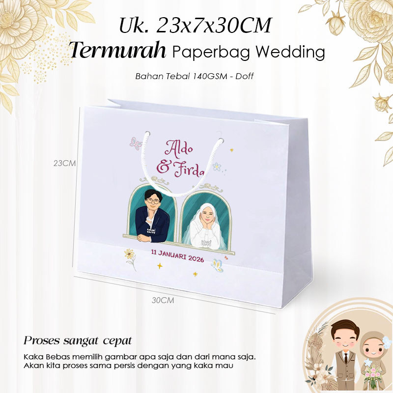 Paperbag Pernikahan Custom Desain Uk. JUMBO | Goodie Bag Wedding Murah | Paper Bag Kado Souvenir