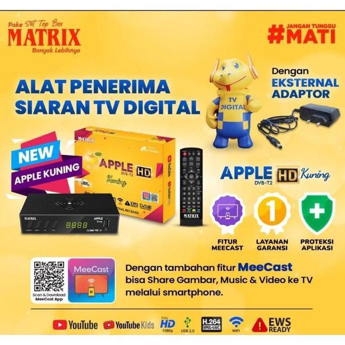 Set Top Box STB DVB-T2 Matrix Merah Kuning Apple HD, Evercross super