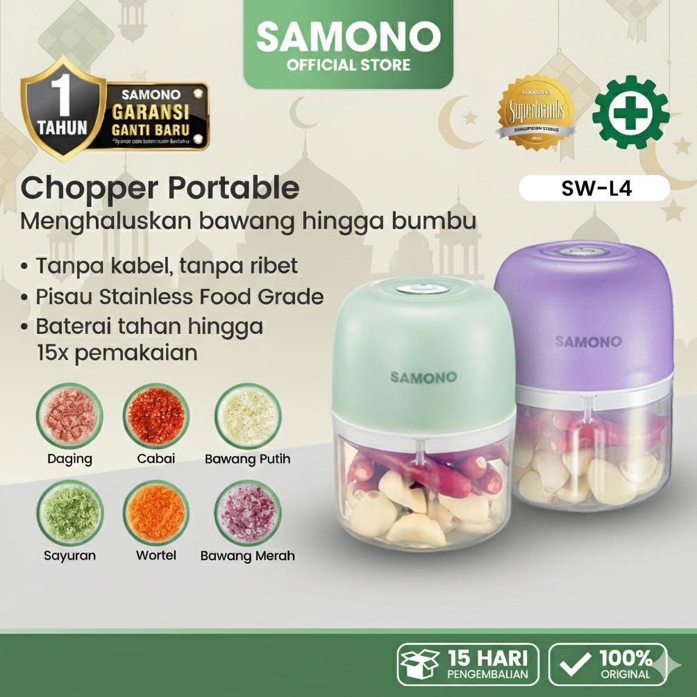 Termurah / Hot Sale Samono Mini Chopper Electric Sw-L4 250Ml Penggiling Bumbu Dapur Portable Cordles
